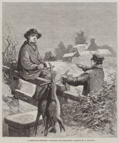 A Christmas Present, waiting for the Coach by Edward Duncan